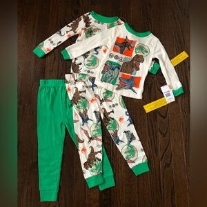 Jurassic World Boys 4T 4-Piece Green Cotton Long-Sleeves/Pants Pajama Set - NWT!
